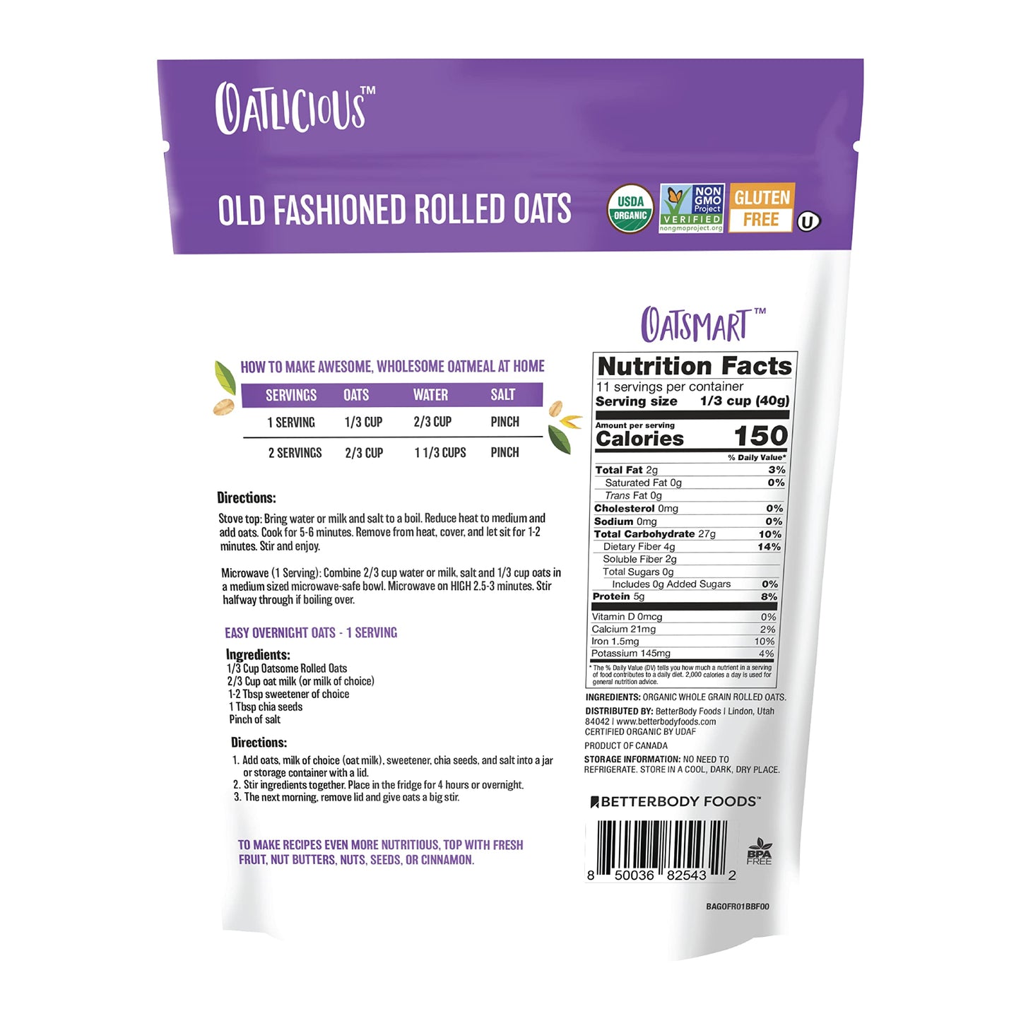 Oatsome Organic Rolled Oats, 1lb Bag (Pack of 2)