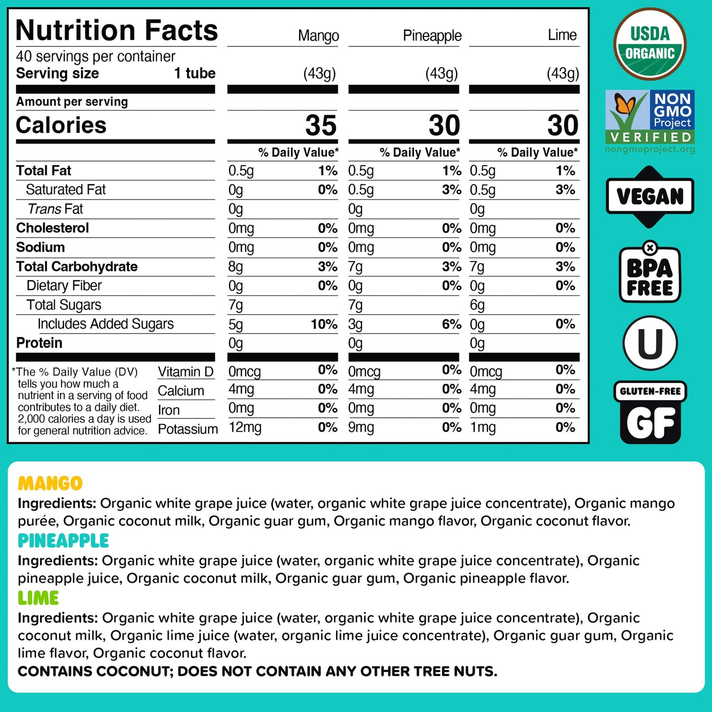 DeeBees Organics Non-Dairy Gelato Pops, Creamy Freezer Pops made with Coconut Milk, No Refined Sugar, No Artificial Flavors or