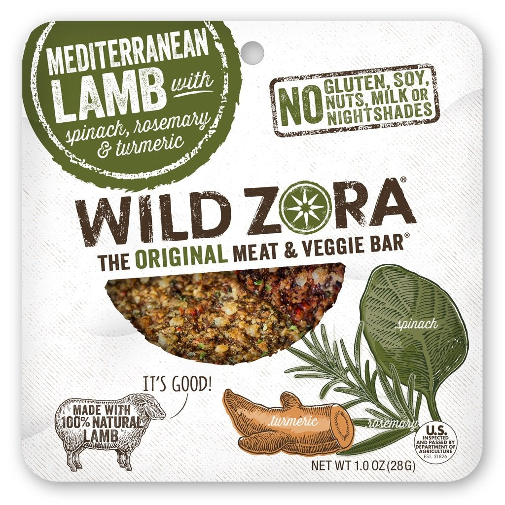 Wild Zora Meat & Veggie Bars, Mediterranean Lamb, 10-Pack, 100% Grass Fed Lamb, Healthy Jerky Paleo Snacks, Aip Friendly, Gluten