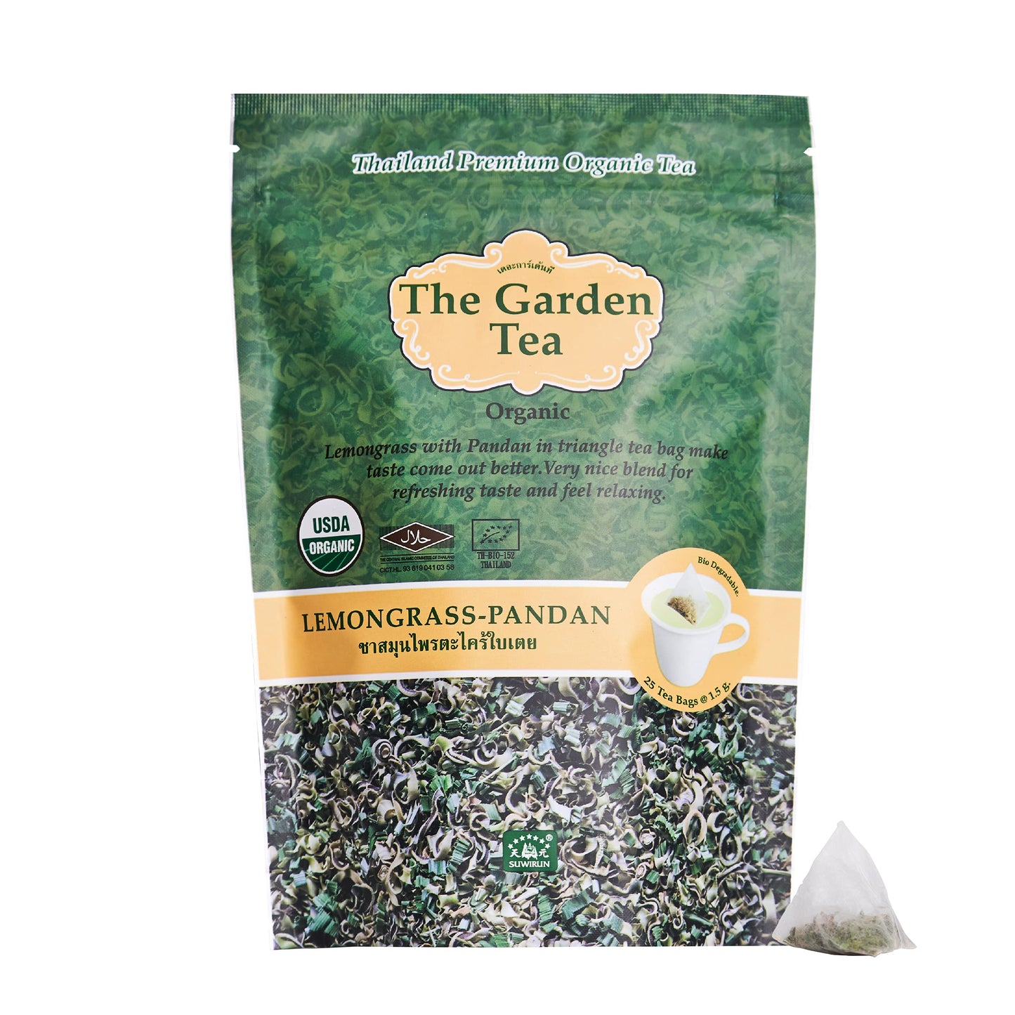 Suwirun Organic Lemongrass And Pandan Tea Bags - Pure Organic Herbal Tea Thai Herbal Tea Bags Pandan And Lemongrass Tea Bags (25 Tea Bag) Relaxing Tea/Healthy Tea Teabag Lemongrass Tea Organic