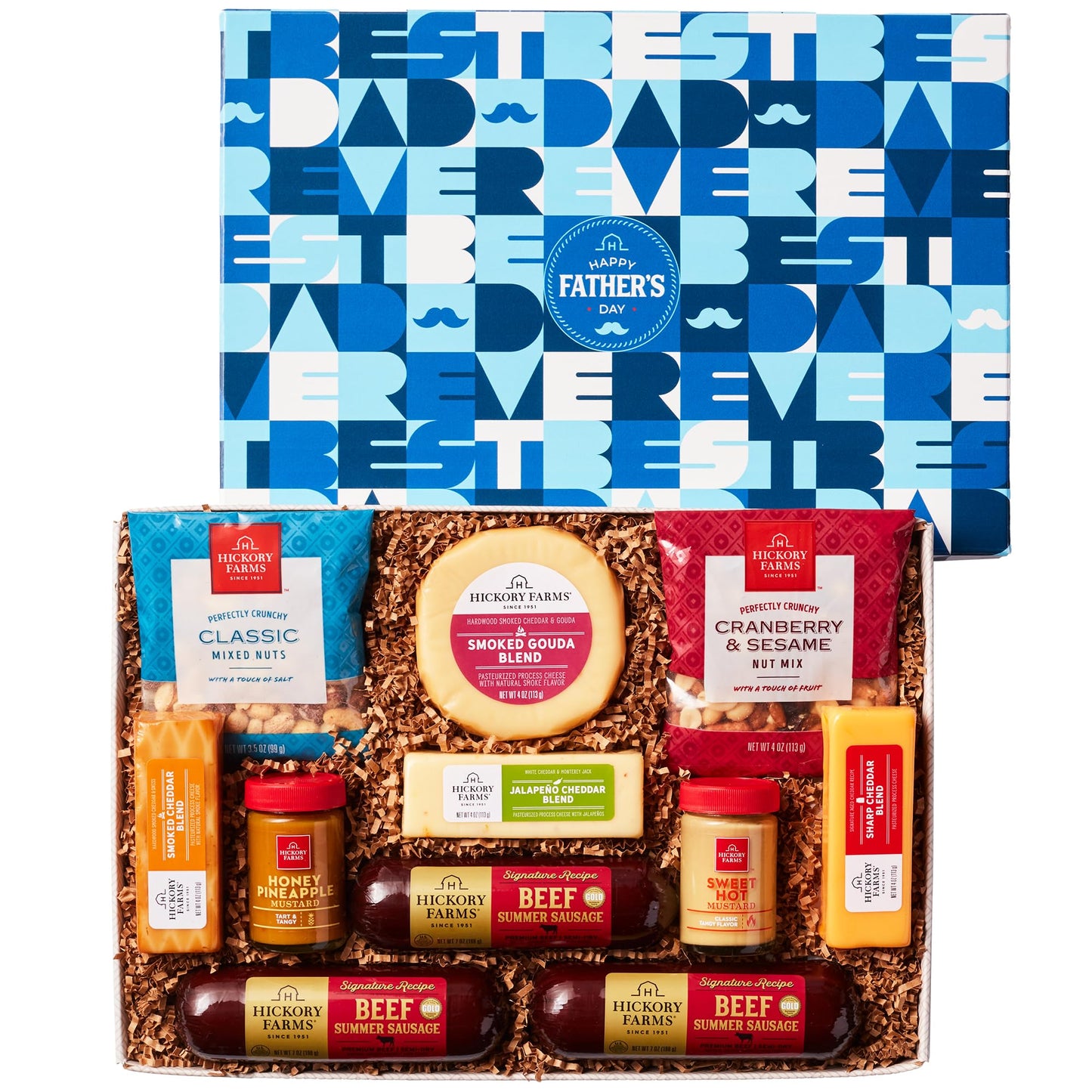 Hickory Farms Signature Beef Meat and Cheese Father's Day Food Gift Basket (with Lid) - Box Set | Charcuterie Food Items | Summe