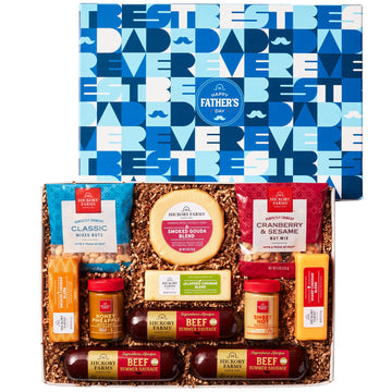 Hickory Farms Signature Beef Meat and Cheese Father's Day Food Gift Basket (with Lid) - Box Set | Charcuterie Food Items | Summe