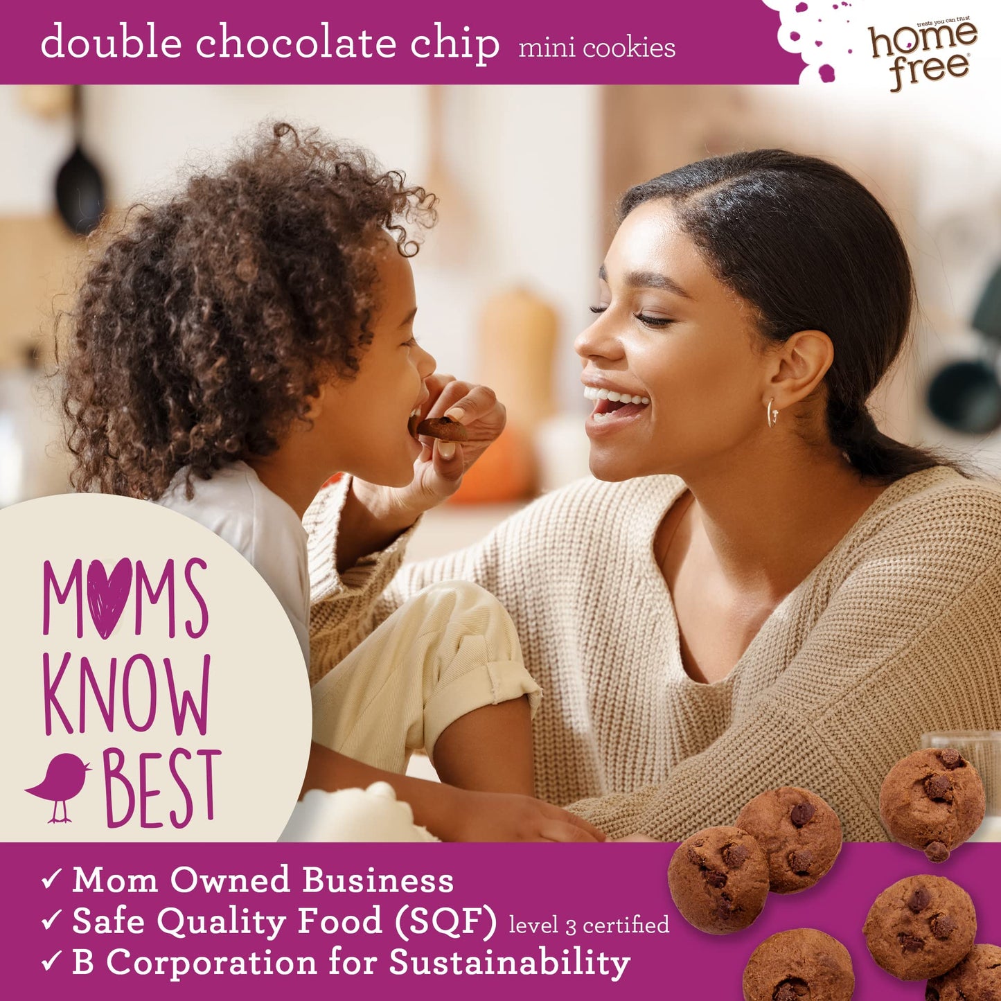 Homefree Mini Double Chocolate Chip Cookie Box, Gluten Free, Nut Free, Vegan, School Safe And Allergy Friendly Snack, 1 Lb Bag (Pack Of 3)