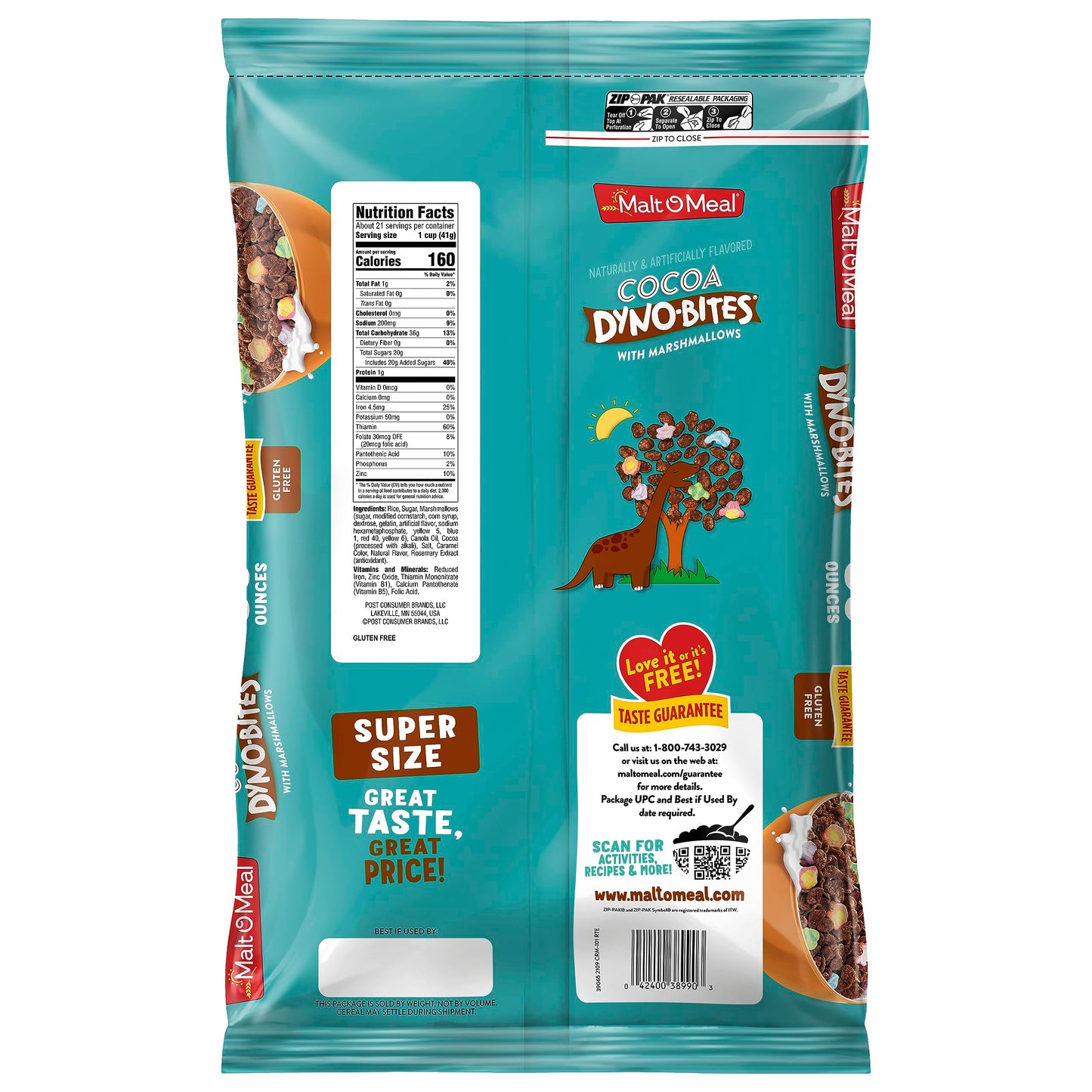 Malt-O-Meal Cocoa Dyno Bites With Marshmallows Gluten Free Breakfast Cereal, Cocoa Crispy Rice Puffs With Marshmallows, Large Cereal For Family, 30 Oz Resealable Cereal Bag