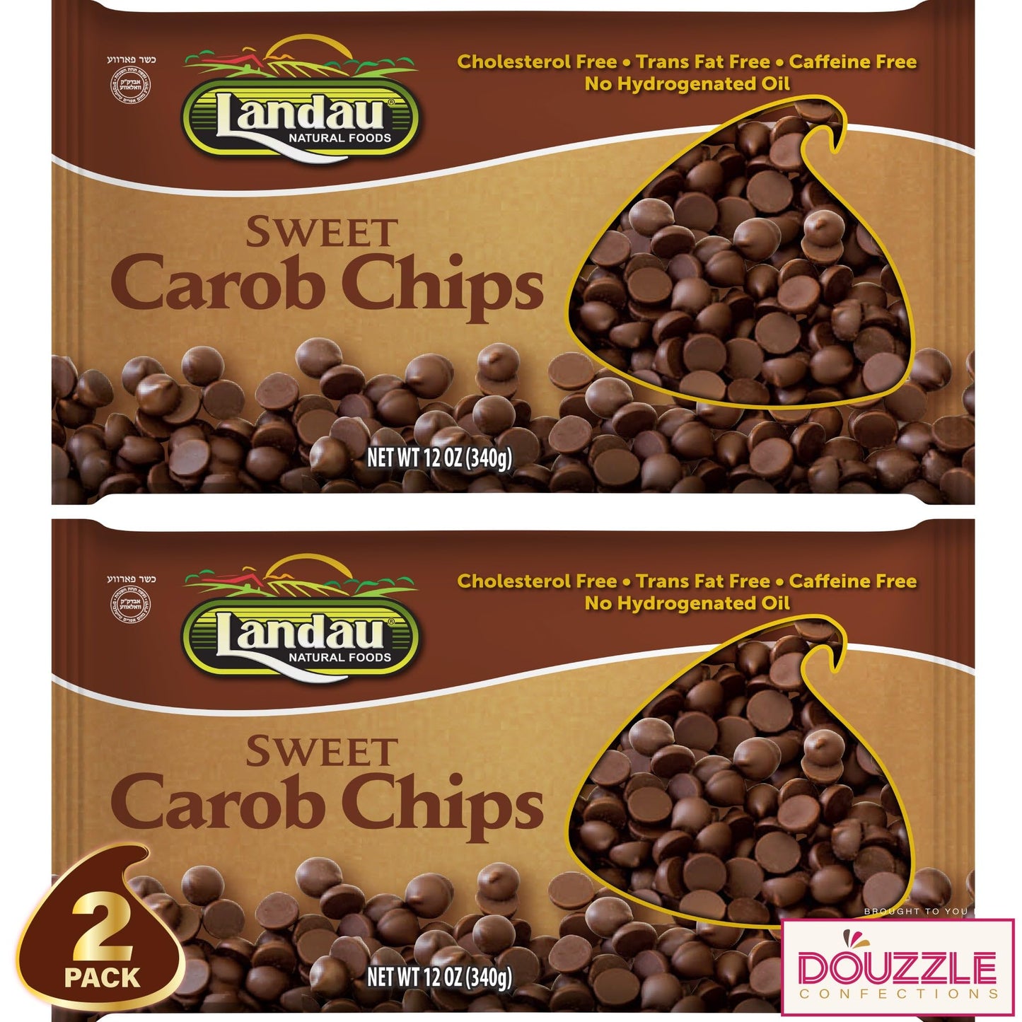Douzzle Naturally Sweet Carob Chips - Chocolate Chips Alternative (12 Oz - Pack Of 2) All Natural Energy Blend Free - Kosher Parve Usa Made