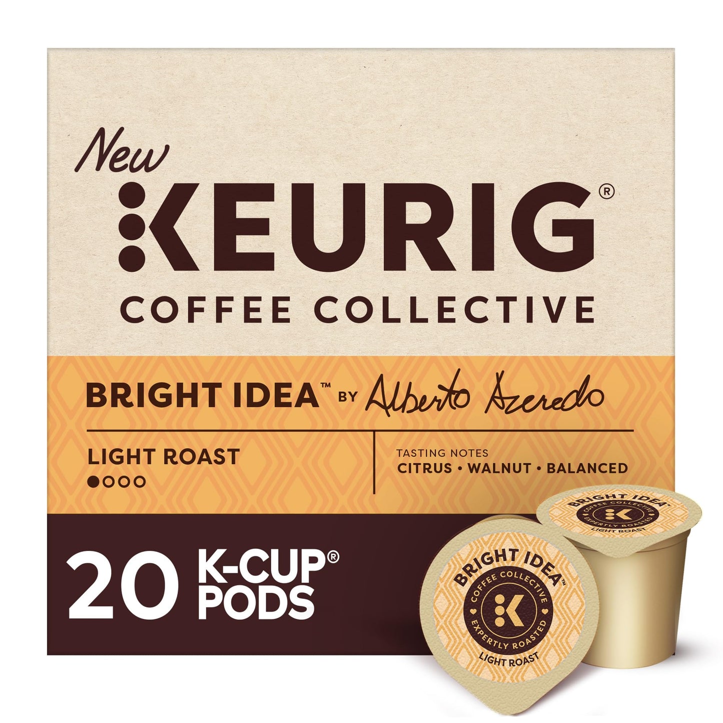 Keurig Coffee Collective Bright Idea By Alberto Azeredo Light Roast Coffee Single Serve Keurig K-Cup Pods 20 Count