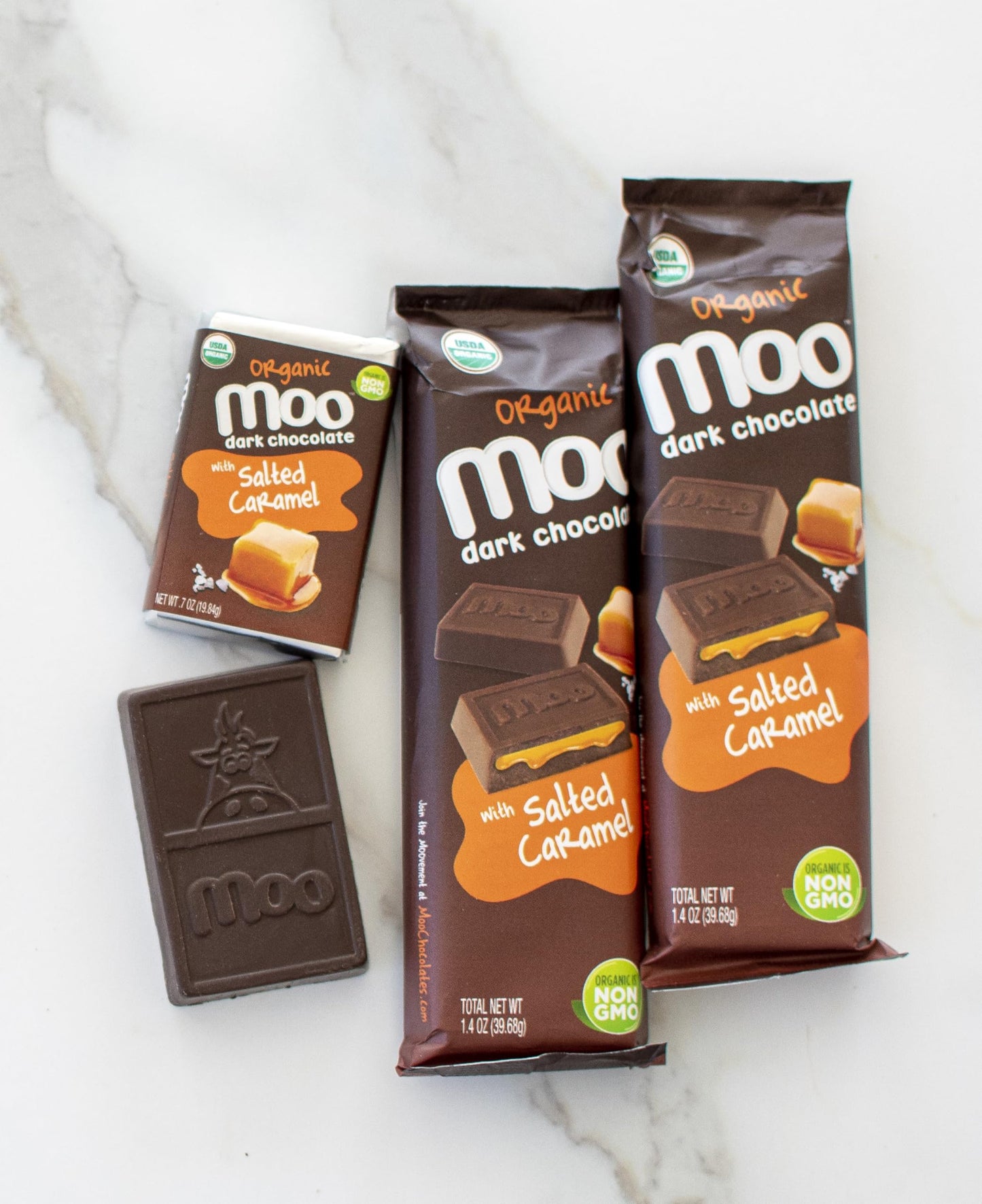 Moo Chocolates Organic Dark Chocolate Large Bars With Salted Caramel 1.4 Oz, 14 Ct (Pack Of 1) | Usda Organic, Non-Gmo | 100 Cal