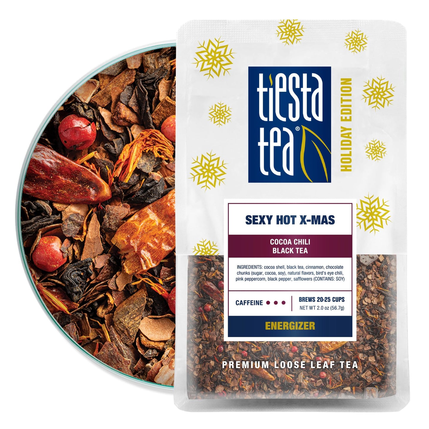 Tiesta Tea - Personal Carey Hot Christmas Tea Loose Leaf Cocoa Chili Black Top-Grade High Caffeinated Blend Spicy Black Make Hot Or Iced Brews Up To 25 Cups 2 Ounce Resealable Bulk Pouch