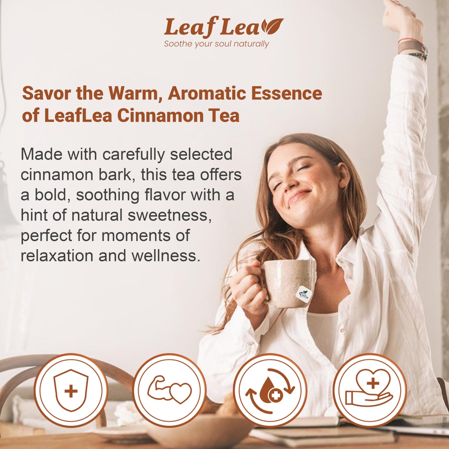 LeafLea Cinnamon Herbal Tea Bags, Caffeine-Free, Sugar-Free, Non-GMO, Vegan, 40 Tea Bags
