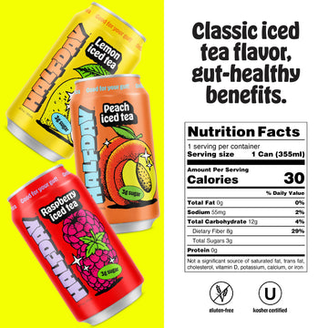 Halfday Prebiotic Iced Tea Cans, Variety 12 Pack, Supports Digestive Health & Gut Health, 8G Plant Fiber & Prebiotics, Gluten Fr