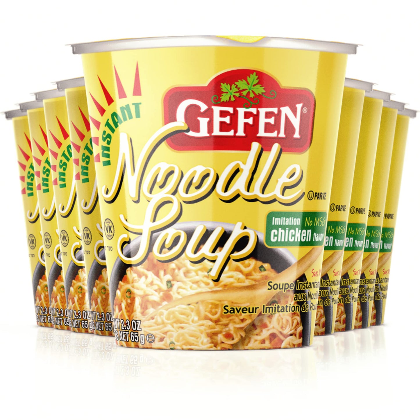 Gefen Instant Noodle Soup Cup 2.3oz (12 pack) No MSG, Chicken Soup Flavor, Meat Free, Dairy Free, Just Add Hot Water and Serve,2