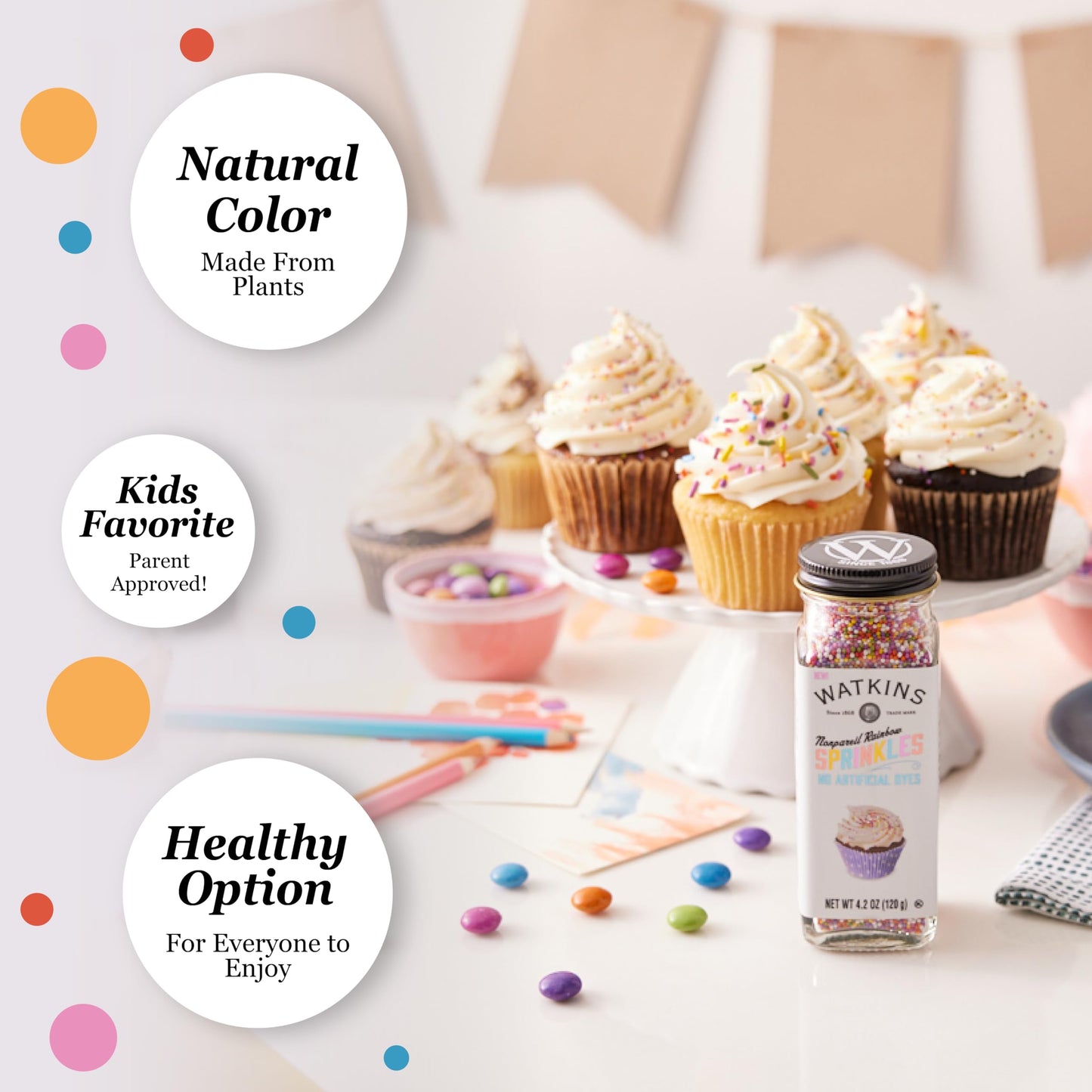 Watkins Gourmet Decorating Sprinkles, Rainbow Nonpareils, 4.2 Oz. Jar, 1 Count