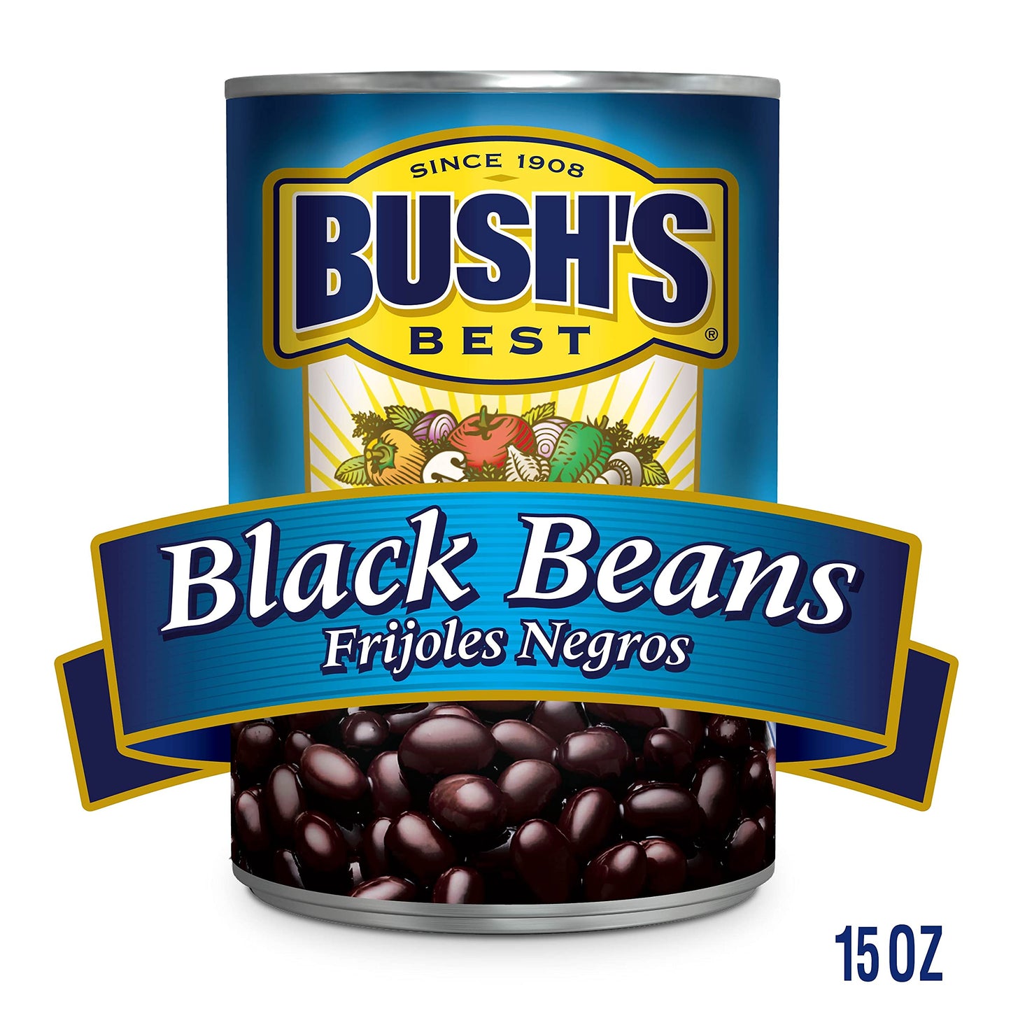 Bush'S Best 15 Oz Canned Black Beans, Source Of Plant Based Protein And Fiber, Low Fat, Gluten Free, (Pack Of 12)