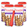 Pirouline Rolled Wafers - Dark Chocolate - Rolled Wafer Sticks Bundled With Serving Tongs Crme Filled Wafers For Coffee Tea Ice Cream Snacks Parties Gifts And More - 3.25Oz Tin 4Pk