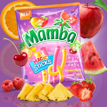 Sweetzo Mamba Candy Fruit Sticks Assortment Bag, 6.3 oz, Multi-Flavor Chewy Candies, Pack of 2