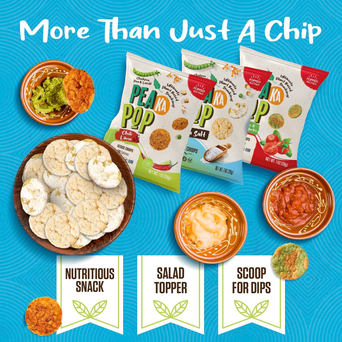 PEAKAPOP Veggie Chips – Plant-Based, Vegan, Gluten-Free, 1 oz Bags (15-Pack) – Variety Pack