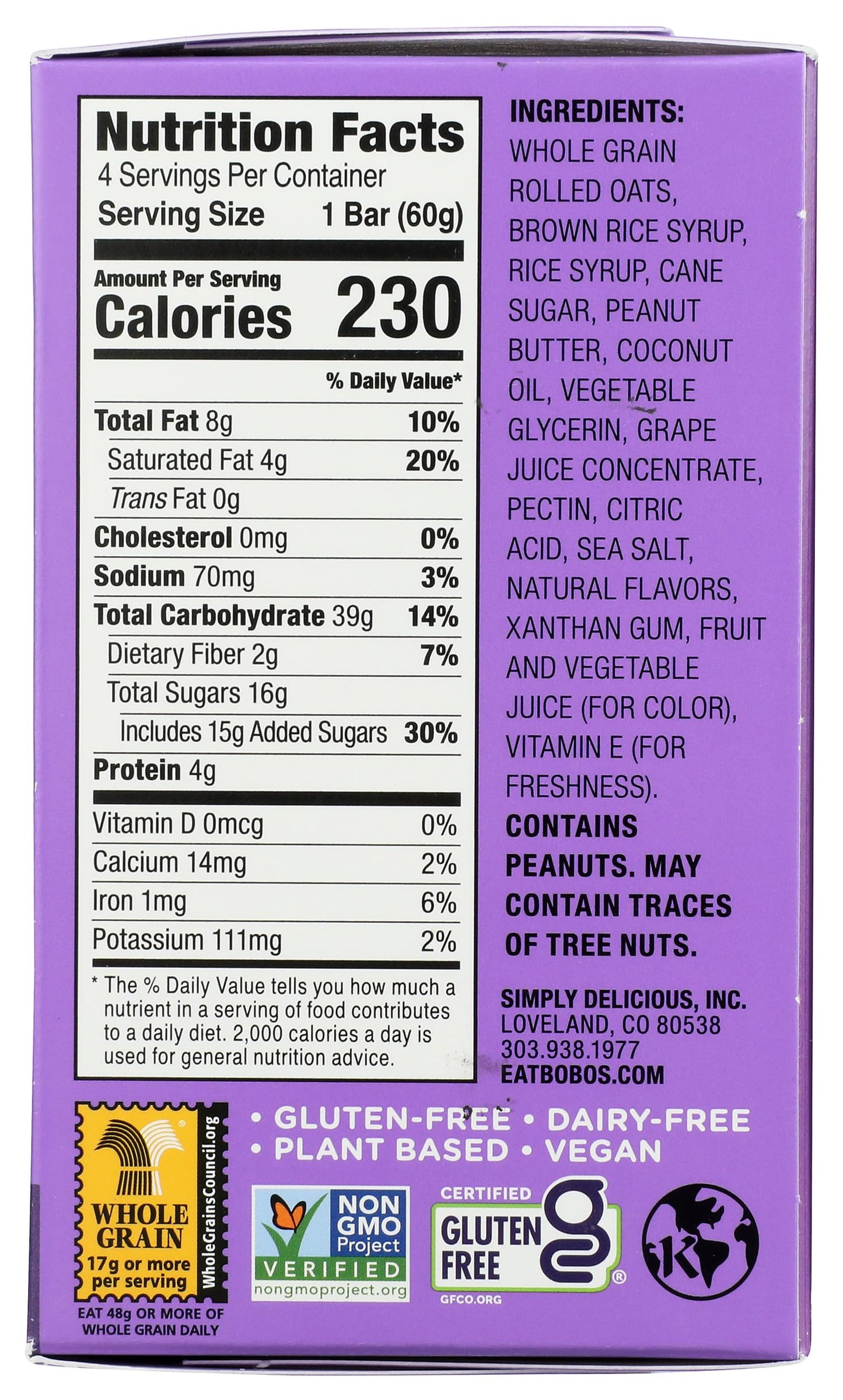 Bobo'S Oat Bars Grape Jam Pb&Js 4 Count, 8.4 Oz