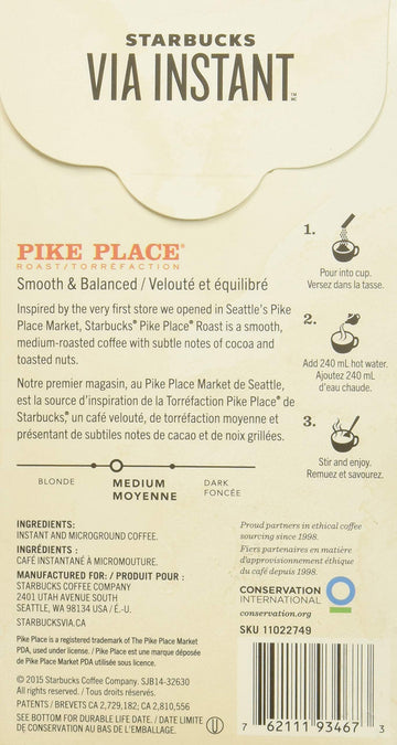 Starbucks Via Ready Brew Pike Place Roast Coffee 12 Count