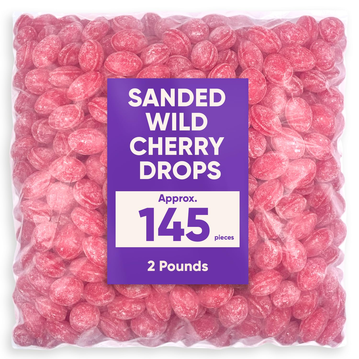 Claeys Sanded Wild Cherry Drops Hard Candy - 2 Pounds of Claeys old fashioned hard candy - Bulk Sanded Wild Cherry Halloween Can