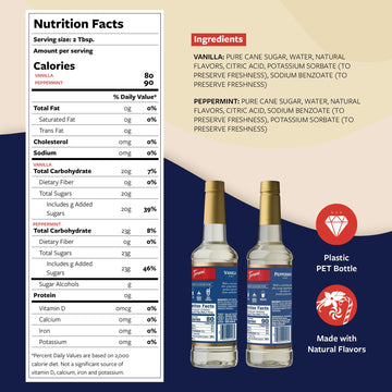 Torani Syrups, Peppermint And Vanilla Syrup Variety 2-Pack, Coffee Syrups For Drinks, Pumps Included, 25.4 Fl Oz Ea