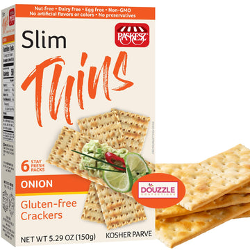 DOUzzle Gluten Free Flatbread Crackers, Slim Thins Onion Flavor (6 Stay Fresh Packs - Pack of 1) Non Gebrokts Kosher for Passove