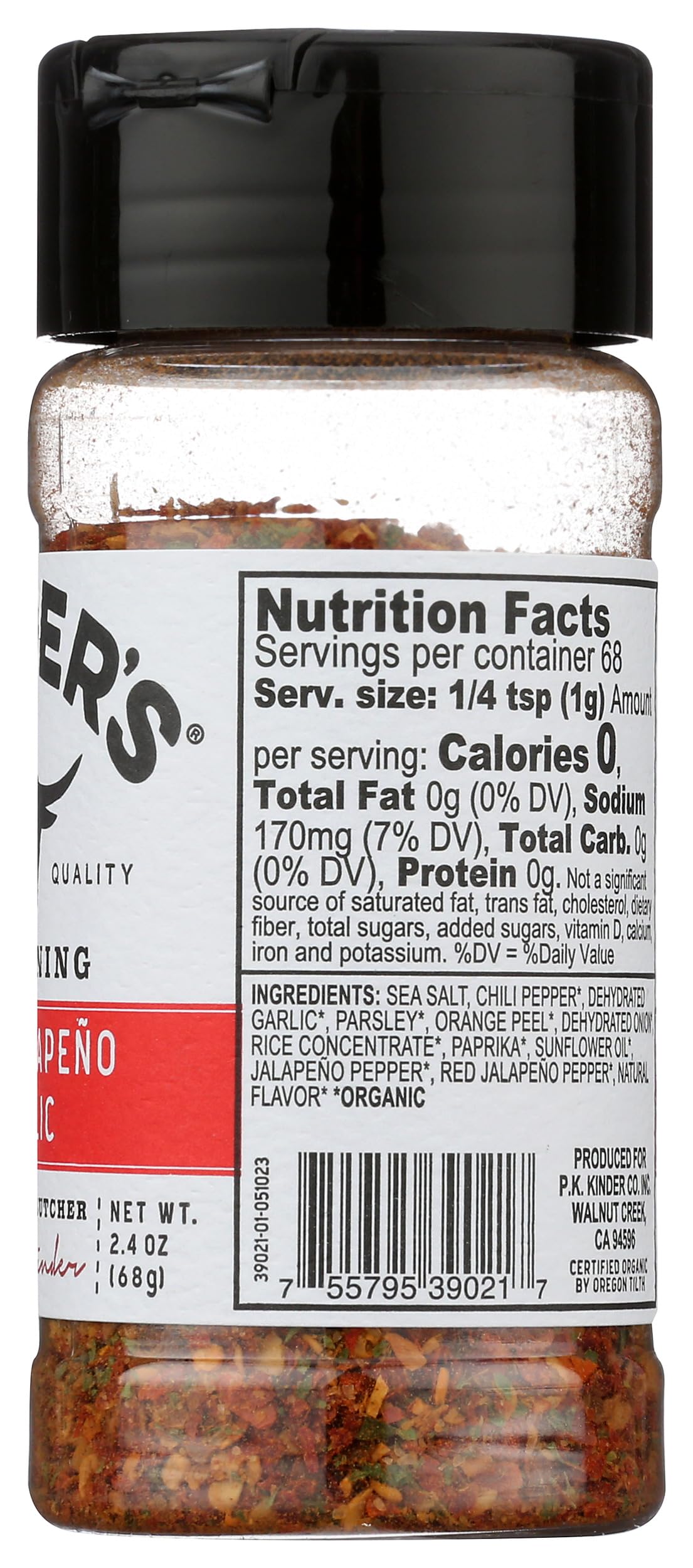 KINDER'S Organic Red Jalapeno & Garlic Seasoning, 2.4 OZ - Perfect for Flavorful Cooking and Grilling