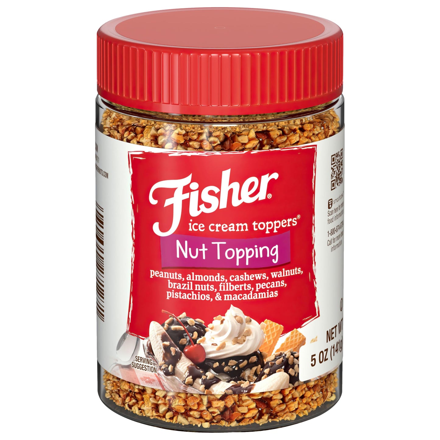 Fisher Mixed Nuts Ice Cream Topping 5 Oz Peanuts Almonds Cashews Walnuts Brazil Nuts Filberts Pecans Pistachios & Macadamias Gluten-Free No Added Sugars Ice Cream Yogurt Salad Toppings