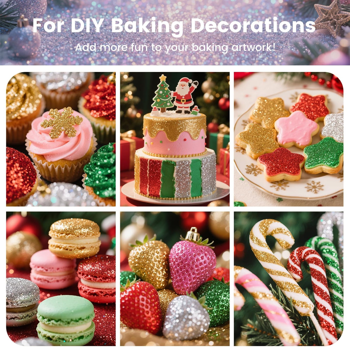 5 Colors Christmas Edible Glitter Set, Edible Glitter for Drinks, Luster Dust Shimmer Powder for Cakes, Cocktails, Beverages, St