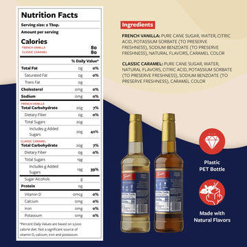 Torani Syrups, Classic Caramel And French Vanilla Syrup Variety 2-Pack, Coffee Syrups For Drinks, Pumps Included, 25.4 Fl Oz Ea