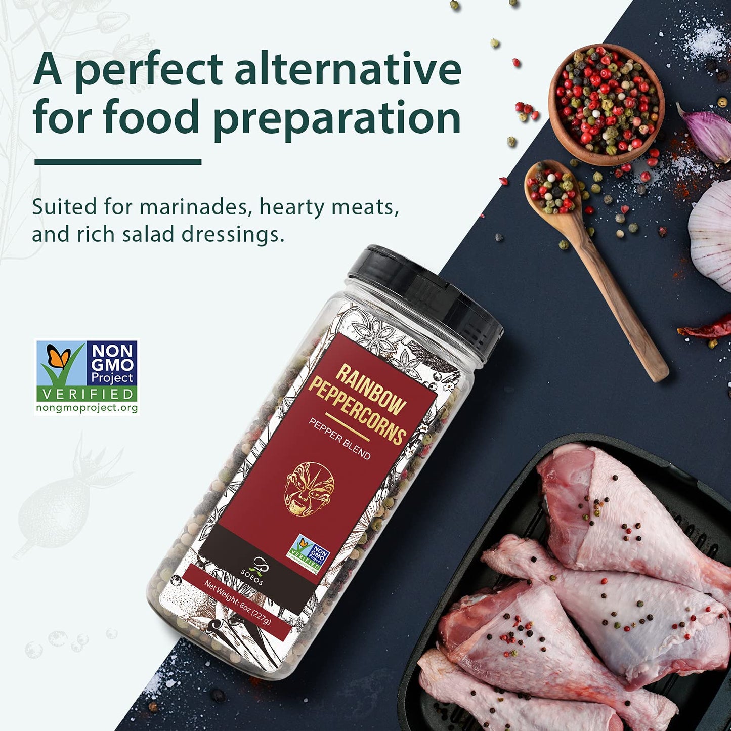 Soeos Rainbow Peppercorns, 8Oz (Pack Of 1), Non-Gmo, Kosher, Packed To Keep Peppers Fresh, Peppercorn For Grinder Refill, Whole Peppercorns