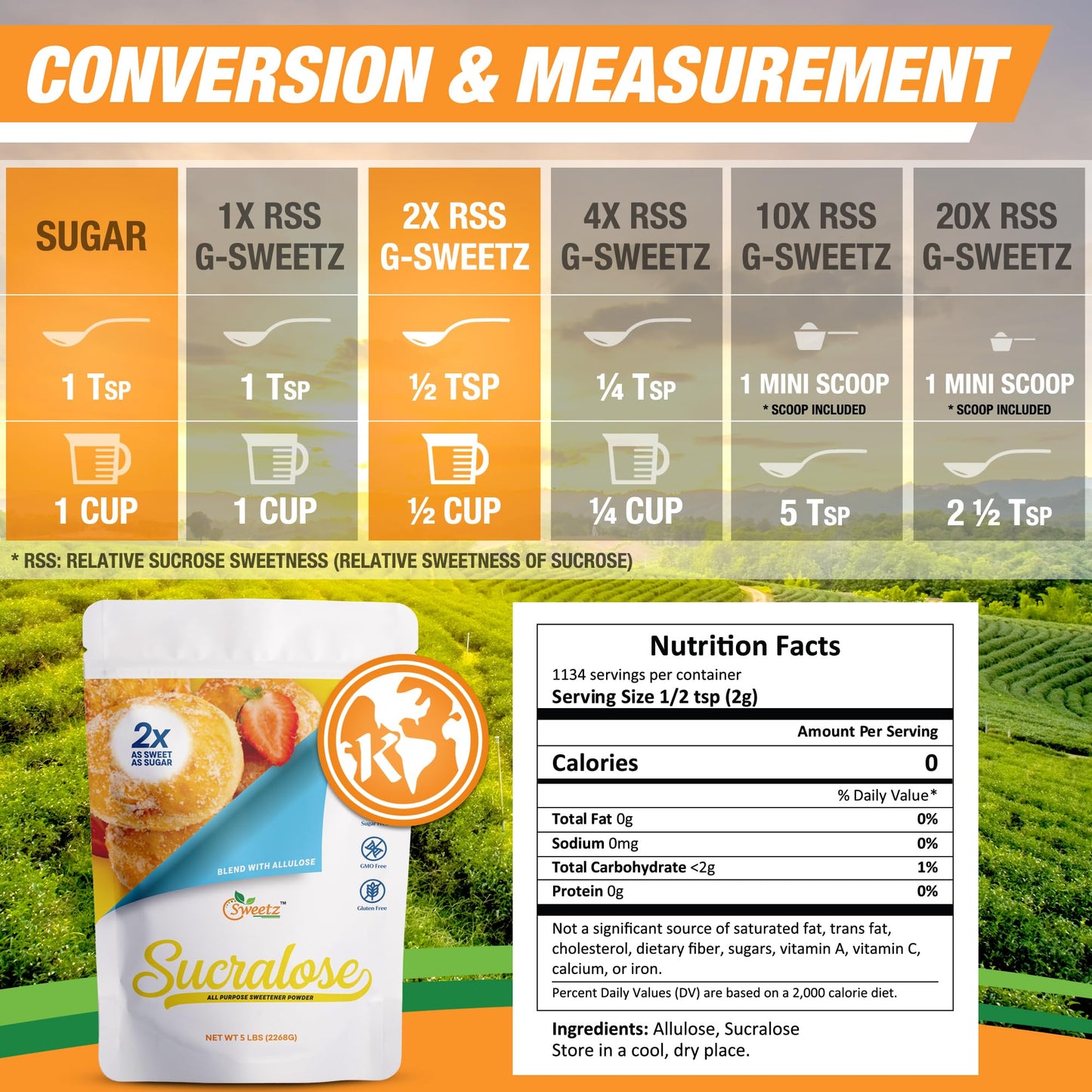 G-Sweetz Allulose Sucralose Blend Sweetener, Zero Calorie, 5-LB, 80 Ounce, Sugar-Free Substitute for Baking and Beverages