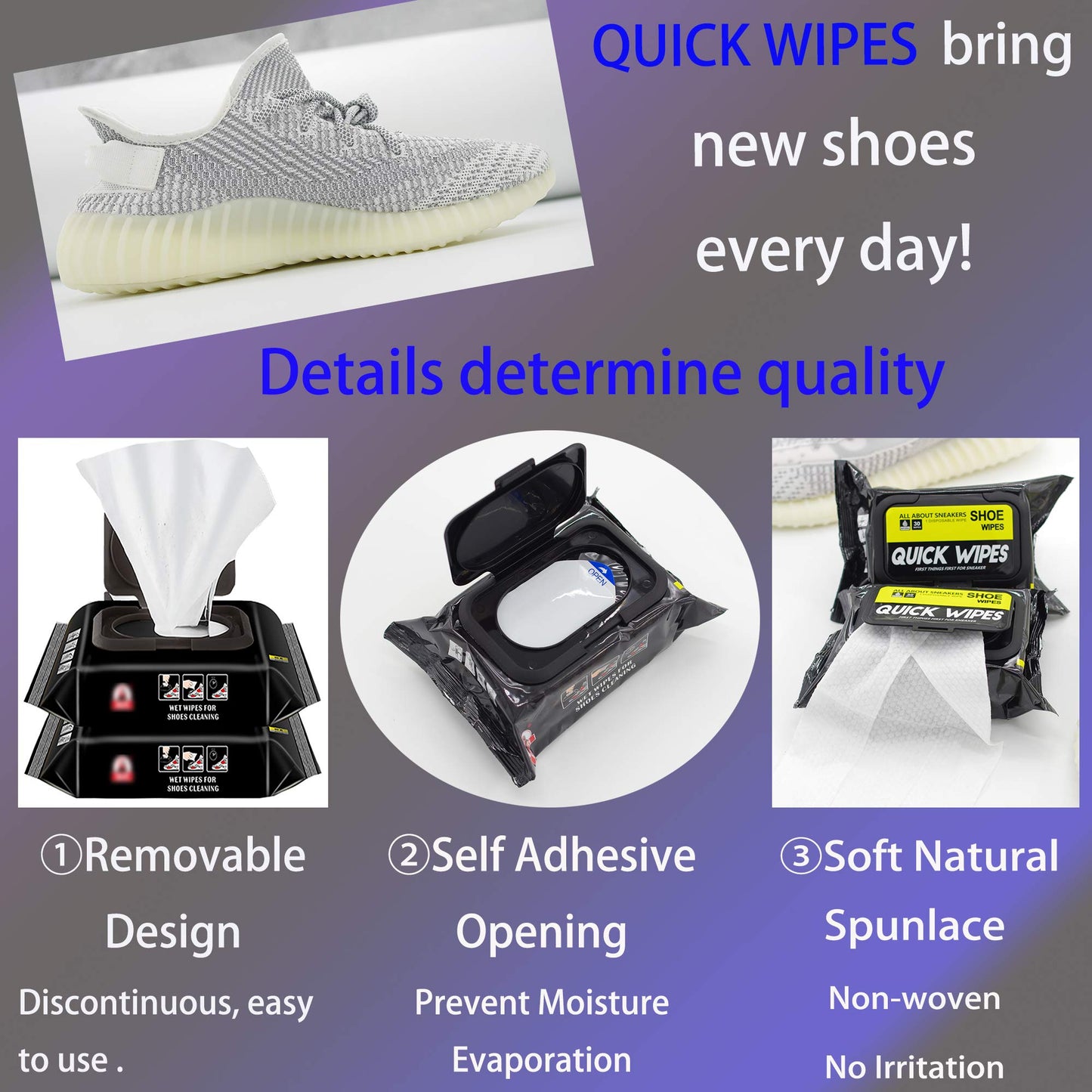 2 Pack 60 Pcs Shoe Sneaker Wipes Cleaner Quick Wipes Disposable Travel Portable Removes Dirt, Stains
