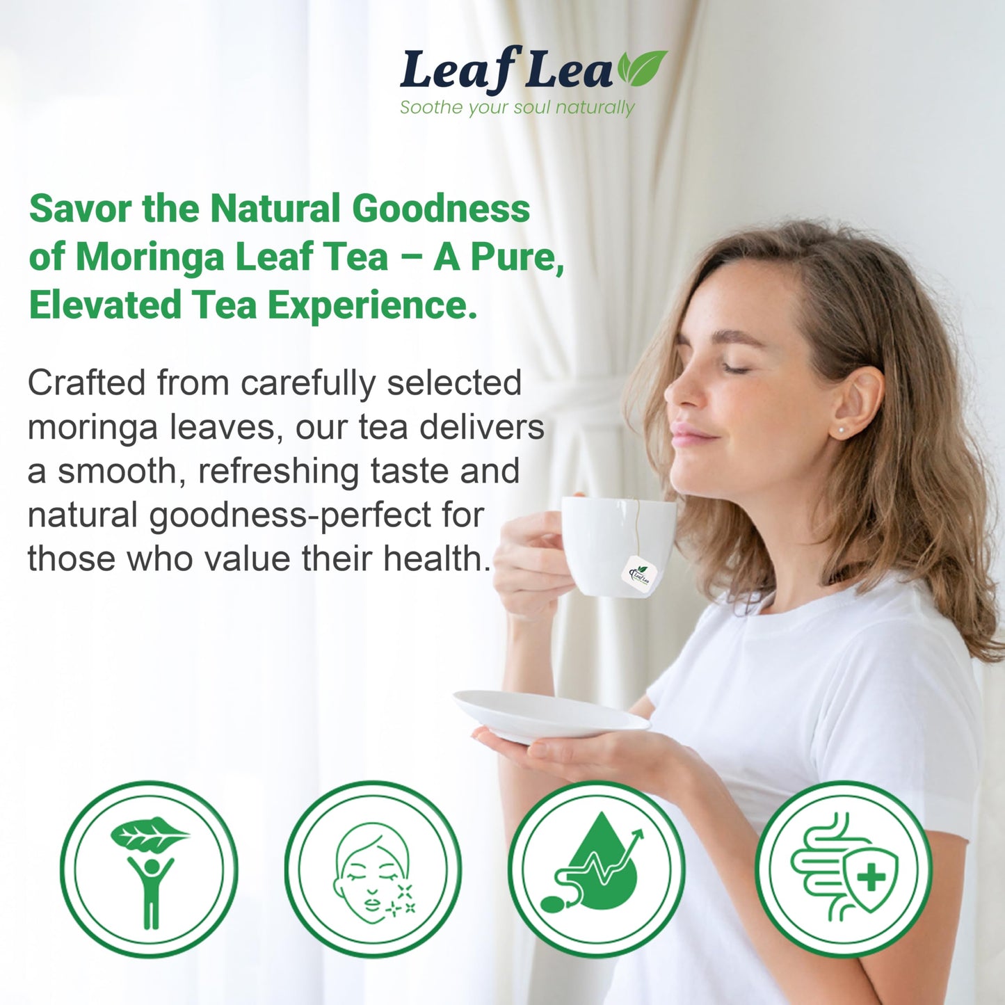 LeafLea Moringa Tea Bags - Premium Herbal Blend, Caffeine-Free, Sugar-Free, Vegan, Non-GMO, 120 Bags (Pack of 3)