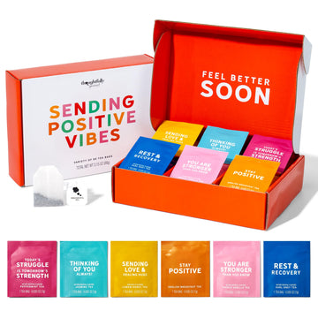Thoughtfully Gourmet, Sending Positive Vibes Tea Gift Set, Tea Sampler Includes 6 Flavors of Tea with Uplifting Quotes, Great Ge