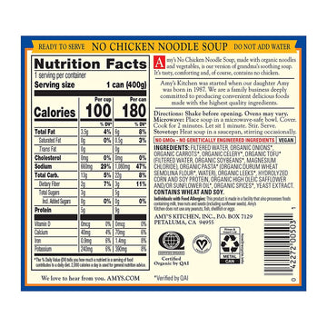 Amy'S Soup, Vegan No Chicken Noodle Soup, With Organic Noodles, Vegetables And Tofu, Canned Soup, 14.1 Oz (12 Pack)