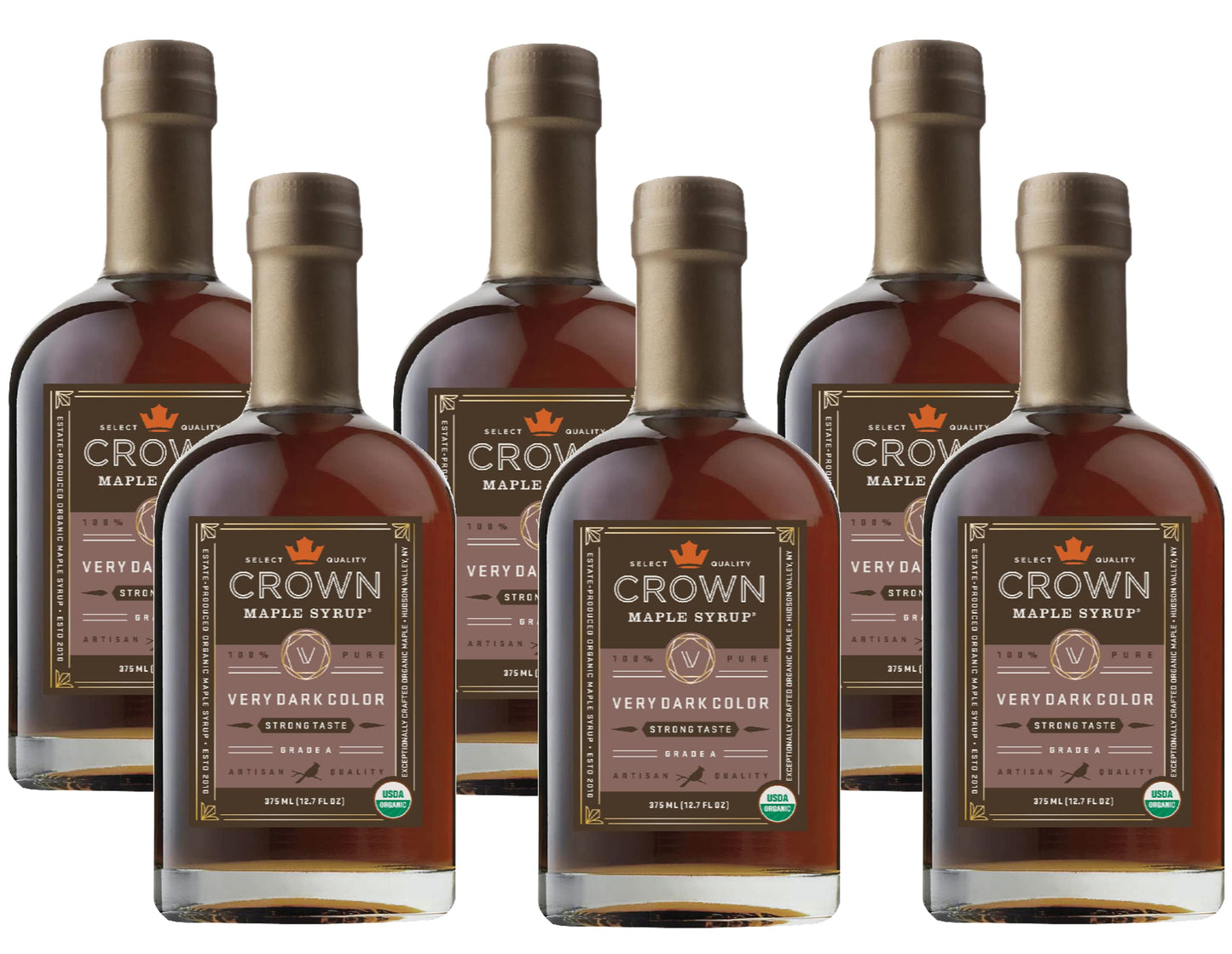 Crown Maple Very Dark Color, Strong Taste, 12.7 Fl Oz, 6-Pack, Certified Organic Maple Syrup, Pancakes, Basting Glazes, Sauces,