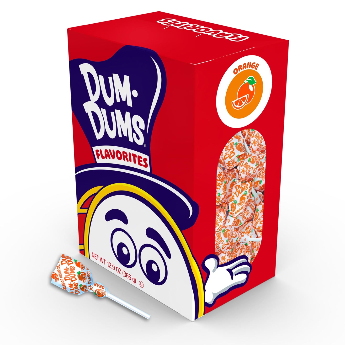 Dum Dums Orange Lollipops - Bulk Candy Box with Lollipops Individually Wrapped, Single Flavor Gourmet Suckers - 50 Count