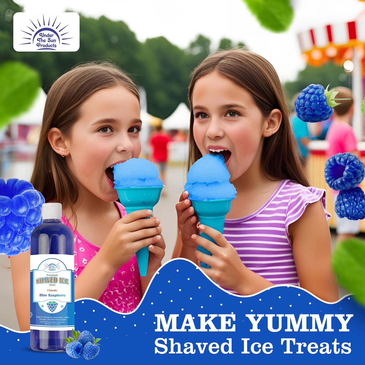 Under The Sun Products- 16Oz Bottle Of Snow Cone Syrup- Blue Raspberry Flavor
