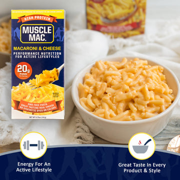 MUSCLE MAC High Protein Macaroni & Cheese Dinner, 20g Protein, 6.75 oz, Pack of 10