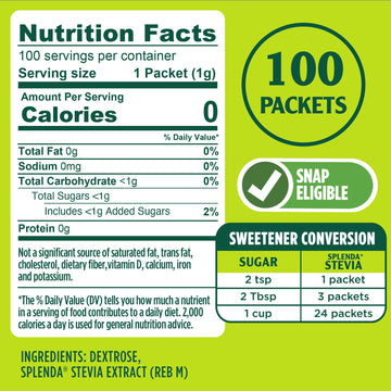 Splenda Stevia Zero Calorie Sweetener, Sugar Substitute Packets, 100 Count (Pack Of 1)