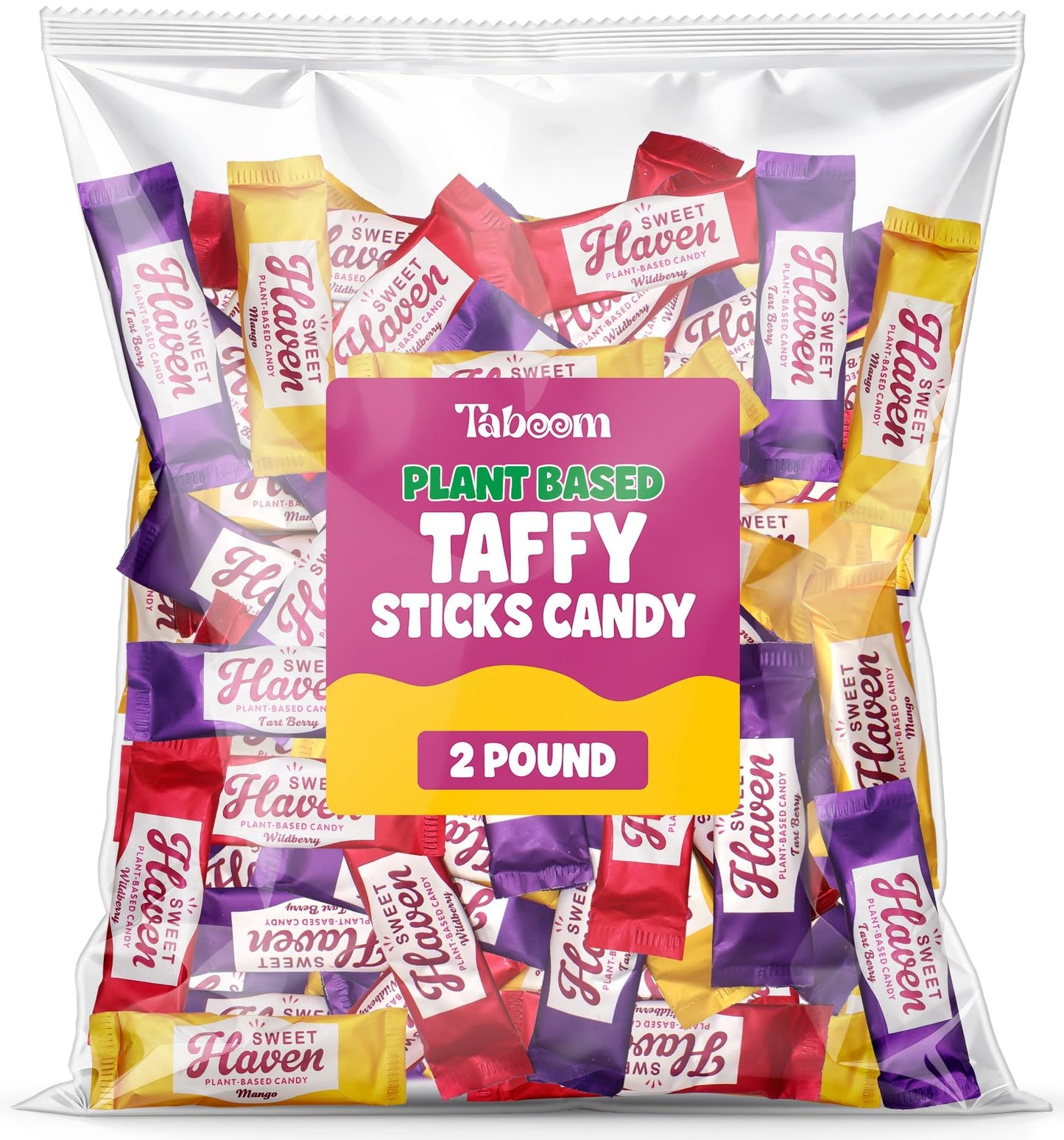 Bulk Taffy Sticks Candy 2 Pound - Plant-Based Individually Wrapped Chewy Taffy In Assorted Fruity Flavors - Mango Wildberry & Tartberry - Soft Gourmet Candies For Parties Candy Bowls & Gifts