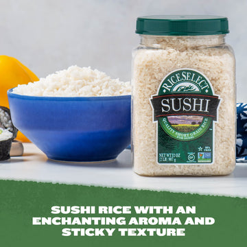 RiceSelect Sushi Rice for Sushi and Japanese Food, Premium Gluten-Free Short-Grain Rice, Non-GMO, 32-Ounce Jar