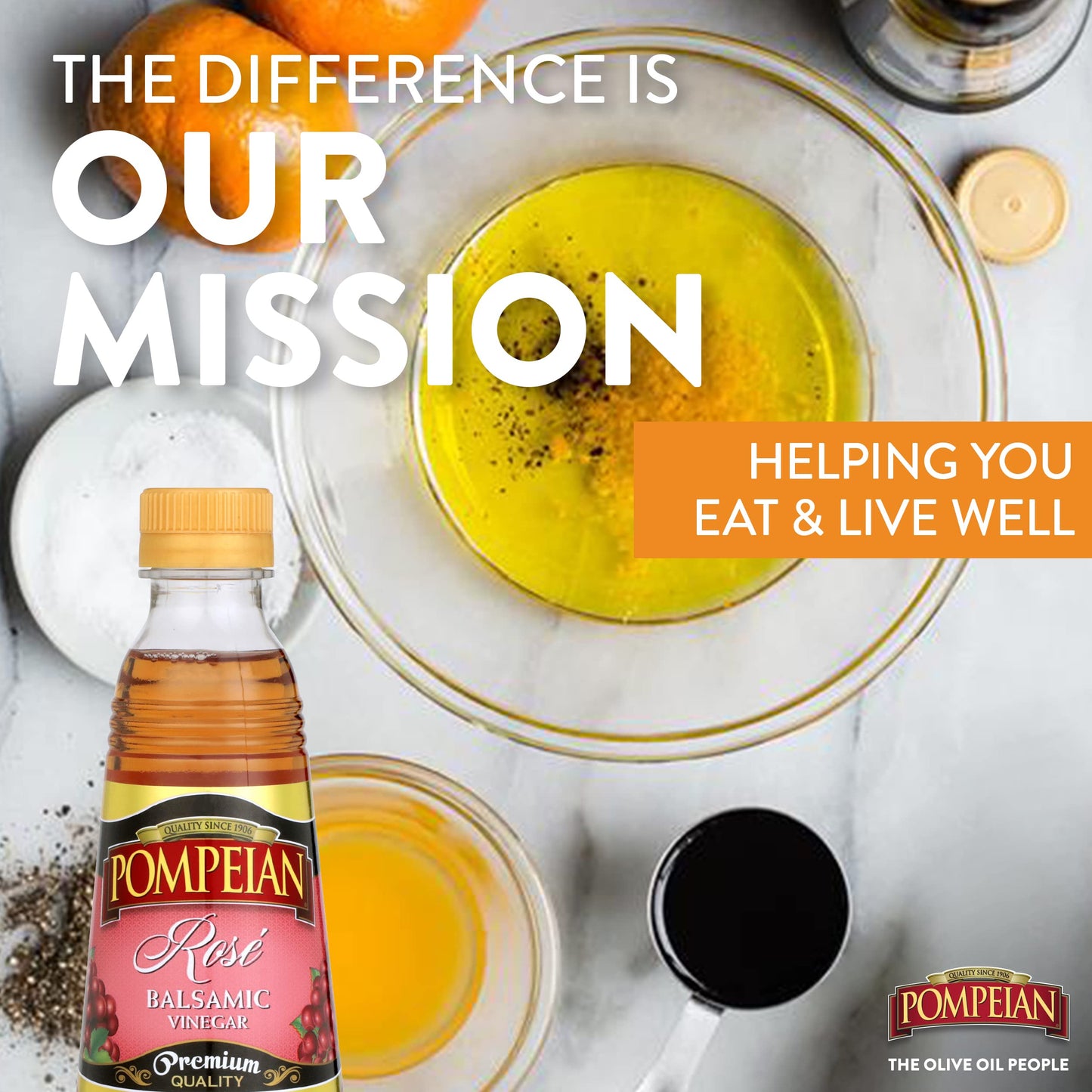 Pompeian Gourmet Balsamic Rosé Vinegar, Perfect For Salad Dressings, Marinades, Drizzling & Vegetables, Naturally Gluten-Free, 16 Fl Oz