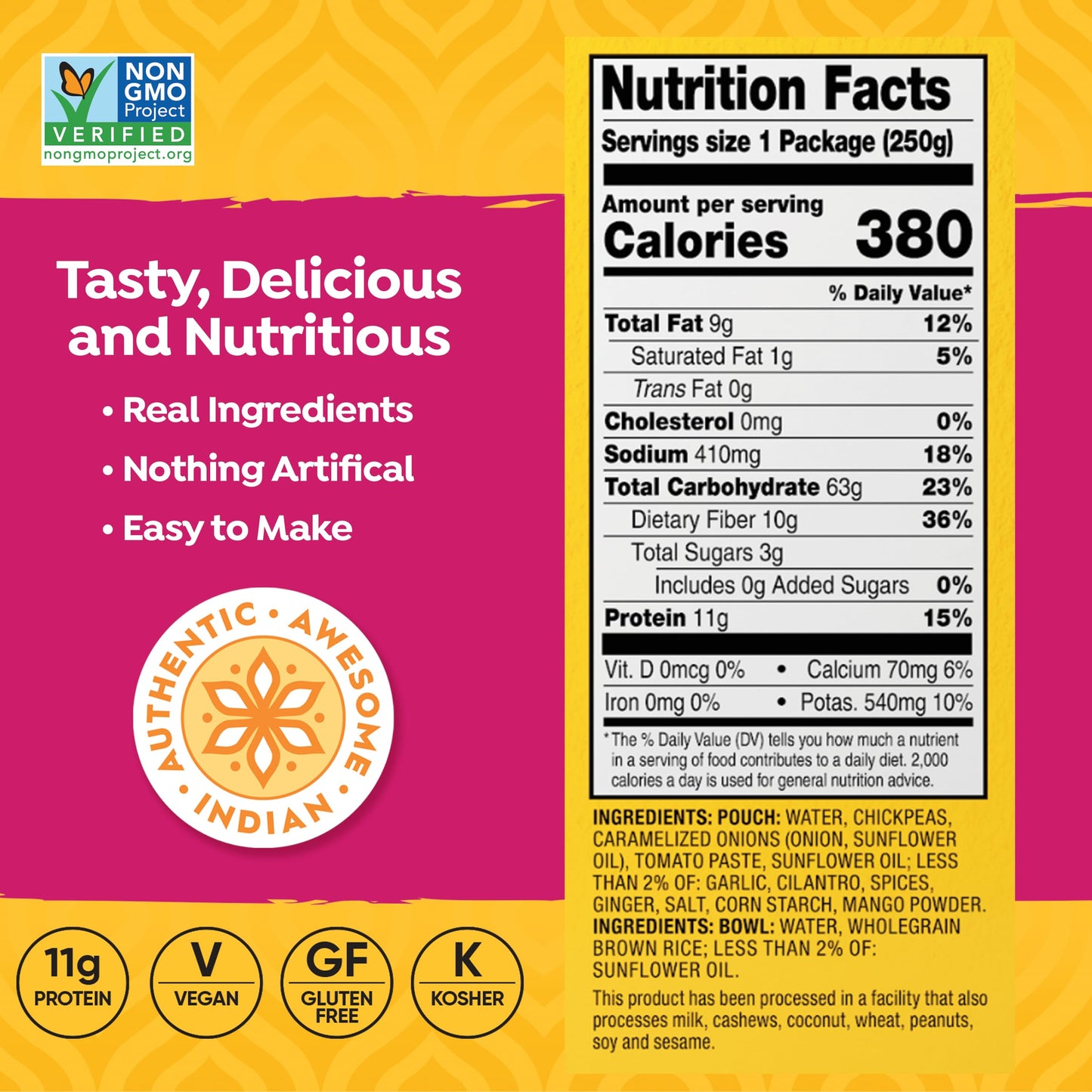 Tasty Bite Indian Style Chickpeas & Rice Bowl, 8.8 Ounce, Pack of 6, Ready to Eat, Organic Brown Rice, Microwaveable, Vegan