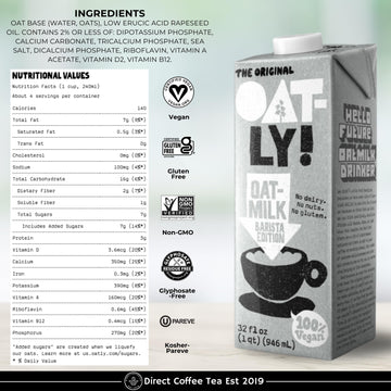 Direct Coffee Tea Est 2019 Oat Milk Value Bundle - Barista Edition, 3-Pack Non-Dairy Creamer For Coffee, Vegan, Dairy-Free & Glu