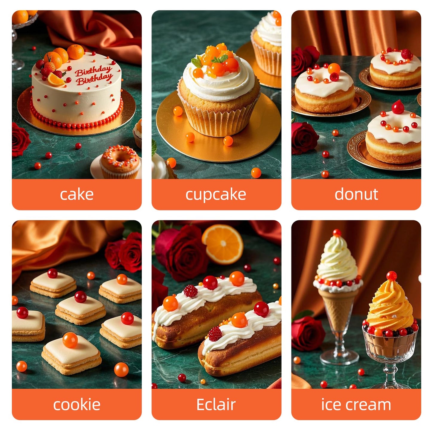 Sugarzy Edible Orange Pearl Sprinkles, Mixed Sizes, 130g/4.58oz, Baking Decorations, Cupcake Toppers, Wedding Party Supplies
