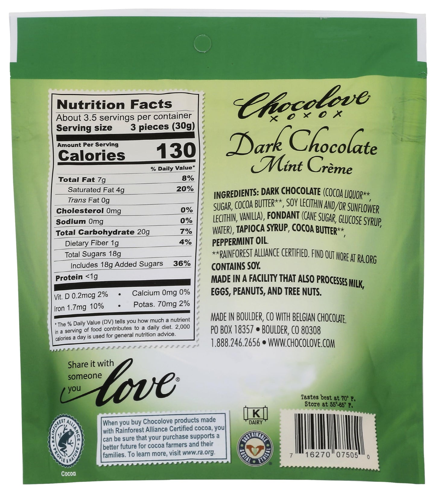 CHOCOLOVE Dark Chocolate Mint Crme Bites, 3.5 OZ