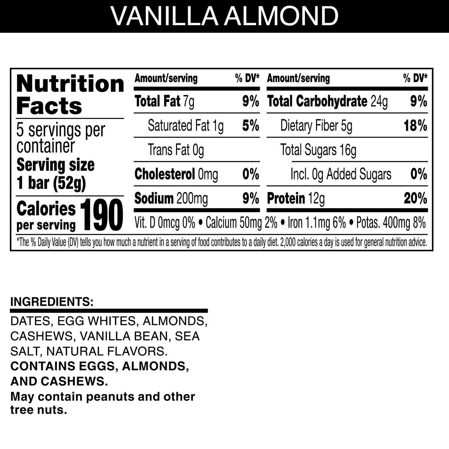 RXBAR Protein Bars, 12g Protein, Gluten Free Snacks, Vanilla Almond (6 Boxes, 30 Bars)