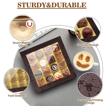 Bumlon Chocolate Boxes Packaging, Empty Truffle Boxes With Window, Chocolate Gift Box Packaging With Dividers And Magnetic Closu