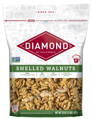 Diamond Of California Shelled Walnut Halves And Pieces, Pre-Shelled Raw Walnuts For Baking, Snacking And Salads, 6 Lbs. Total / 32 Oz. Each (3 Pack)